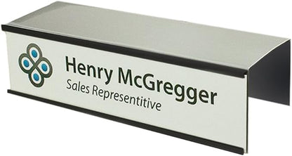 Quality Aluminum, Changeable Cubicle Nameplate Holder, Satin Silver Base, and Matte Black Name Plate Holder, Guaranteed Not to Crack (3" Depth)