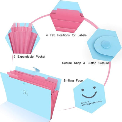 SKYDUE Expanding File Folder 5 Pockets ,Letter A4 Paper Accordion Document Organizer (Blue)