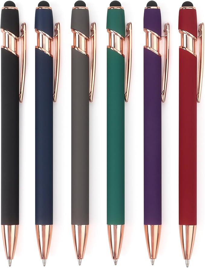 6 Pack Ballpoint Pen 2-in-1 Stylus Retractable Ballpoint Pen with Stylus tip, Metal Stylus Pen for Touch Screens, 1.0 mm Black Ink, 6 Different Color