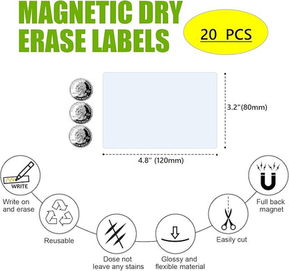 Dry Erase Big Magnetic Labels (4.8x3.2,Pack of 20),Large Write On Magnets Name Plates Sticker,Waterproof/Reusable for Refrigerator&Lockers&Whiteboard&Cabinet(Green)