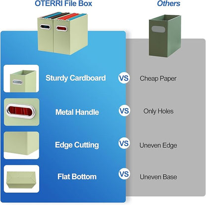 Oterri File Organizer, 4 Packs Small Storage Box, Cardboard File Folder Organizer, Collapsible File Box, Hanging File Organizer for Letter Size, Portable File Box with Handle, Only Box（Green）
