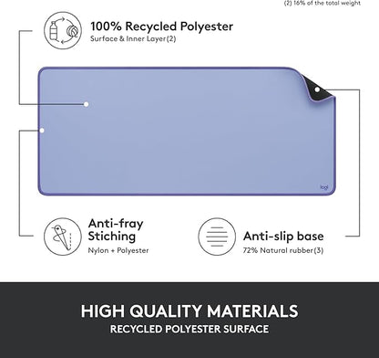 Logitech Desk Mat - Studio Series, Multifunctional Large Desk Pad, Extended Mouse Mat, Office Desk Protector with Anti-Slip Base, Spill-Resistant Durable Design, in Lilac