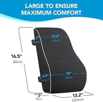 QUTOOL Lumbar Support Pillow for Office Chair Back Support Pillow for Car, Computer, Gaming Chair Memory Foam Back Cushion for Back Pain Relief Improve Posture, Mesh Cover Double Adjustable Straps