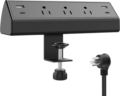 Desk Clamp Power Strip USB C,Desktop Mount Surge Protector,40W Fast Charging Station,2 PD 20W USB C Ports,3 Outlets,6FT Flat Plug,Desk Edge Power Strip for Home,Office,Fit 1.96" Tabletop Edge