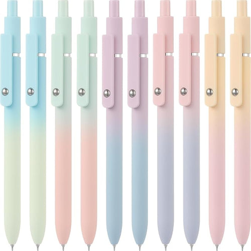 LINFANC Gel Pens, 10 pcs Medium Point 0.7mm, Gradient Color, Black Ink, Retractable Design, Aesthetic Pens for Journaling, School Supplies, Office Supplies
