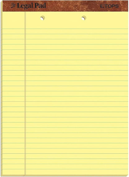 TOPS The Legal Pad Writing Pads, 8-1/2" x 11-3/4", Canary Paper, Legal Rule, 50 Sheets, 12 Pack (7531)