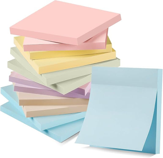 YEECOK Sticky Notes 3x3 in, 12 Pads, Morandi Colors Self-Stick Note Pads, Sticky Pads Aesthetic, Super Sticking Power, Colorful Sticky Notes Bulk
