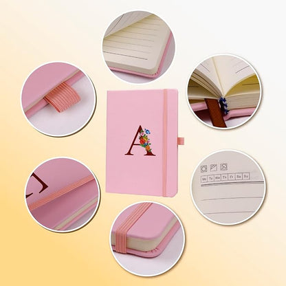 Pink Notebook for Women, 5.7"X8.3" A5 Journal Notebook with Letter R, Dual-Sided Writing Notebook with Dividers, Cute Leather Journal for Work, Business, School, Meetings, Travelers, Small Notebook
