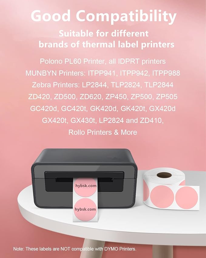 Hybsk 2 inch Circle Color Direct Thermal Stickers Shipping Labels for Barcodes,Name Tag,DIY Logo Design,QR Code,Inventory– Compatible with Zebra,Rollo and More-750 pcs (2 inch,White)