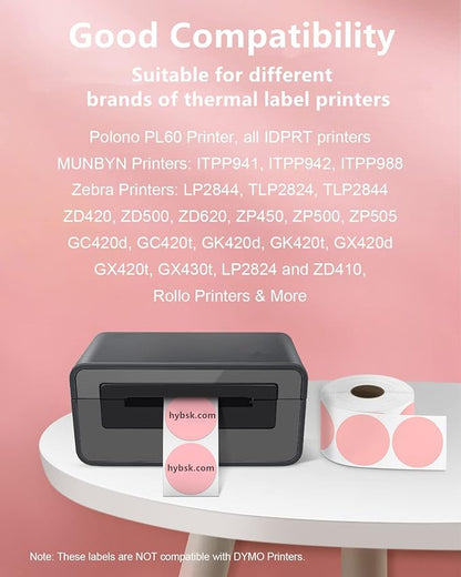 Hybsk 2 inch Circle Color Direct Thermal Stickers Shipping Labels for Barcodes,Name Tag,DIY Logo Design,QR Code,Inventory– Compatible with Zebra,Rollo and More-750 pcs (2 inch,White)