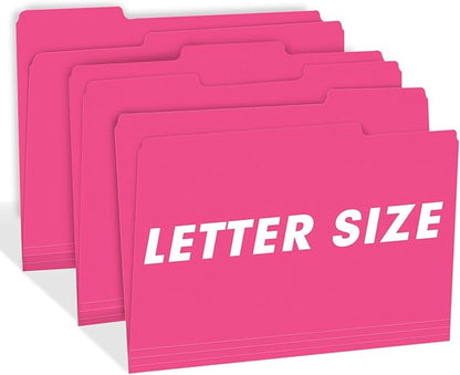 File Folder, RAZCC 150 Pack 1/3 Cut Tab File Folders Letter Size, Magenta, Folders with Tab, Great for Organizing and Easy File Storage