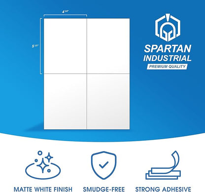 4.25" X 5.5" Matte White Shipping Labels Compatible with Inkjet and Laser Printers - 30 Sheets, 120 Total Printable Stickers for Mailing, Product Labeling, Organization - Spartan Industrial