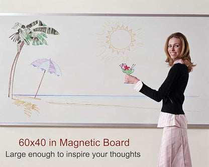 Large 60 x 40-in Magnetic Dry Erase Board with Pen Tray| Wall-Mounted Aluminum Message Presentation Memo White Board for Office Home and School