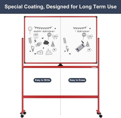 Rolling Whiteboard, 48x32 Inches Dry Erase Board with Stand, Magnetic Mobile Whiteboard on Wheels, Standing White Board for Office, School, Home, Large Double Sided White Board with Paper Pad