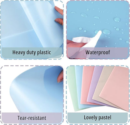 HABGP 6 Pack Colored File Folders with Pockets and Business Card Holder, Pastel Decorative Pocket Folders for Documents, Cute Plastic Folders for Filing Cabinet, School, Office, Resume Portfolio