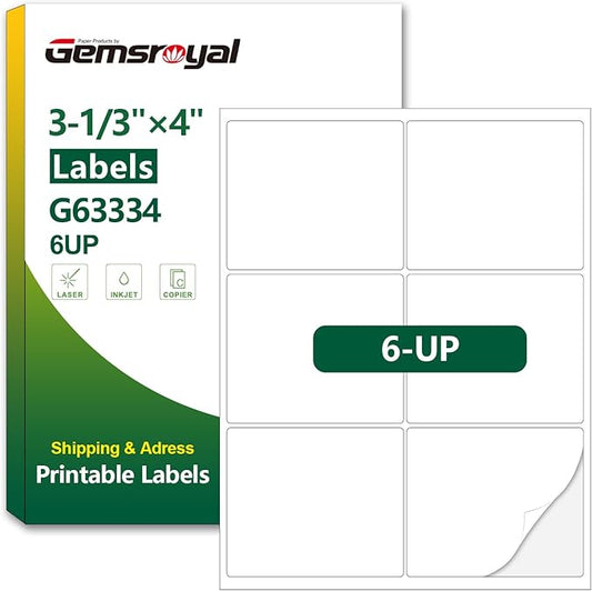 Address Labels 3-1/3”×4”,40 Sheets,6-UP,Large Address Labels for Laser/Inkjet Printers,Shipping Address Labels Compatible with 5164,5264 and 8164 Labels, Matte White,Letter Size