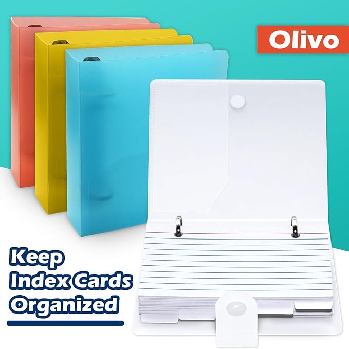 3x5 Lined Index Cards with Ring Binder Holder and Dividers, 100 Ruled Cards, Pink
