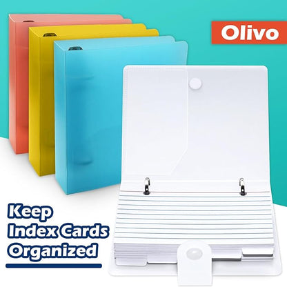 3x5 Lined Index Cards with Ring Binder Holder and Dividers, 100 Ruled Cards, Pink