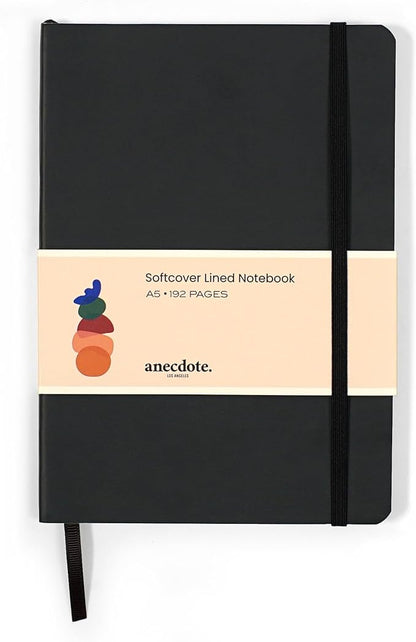 Softcover Ruled Journal with Thick 80 gsm Lined Cream Paper A5 size (8.3 inches x 5.4 inches) - Daily Writing Notebook Journal for Travel, School and Office Use - Diary Journal for Women and Men - Black