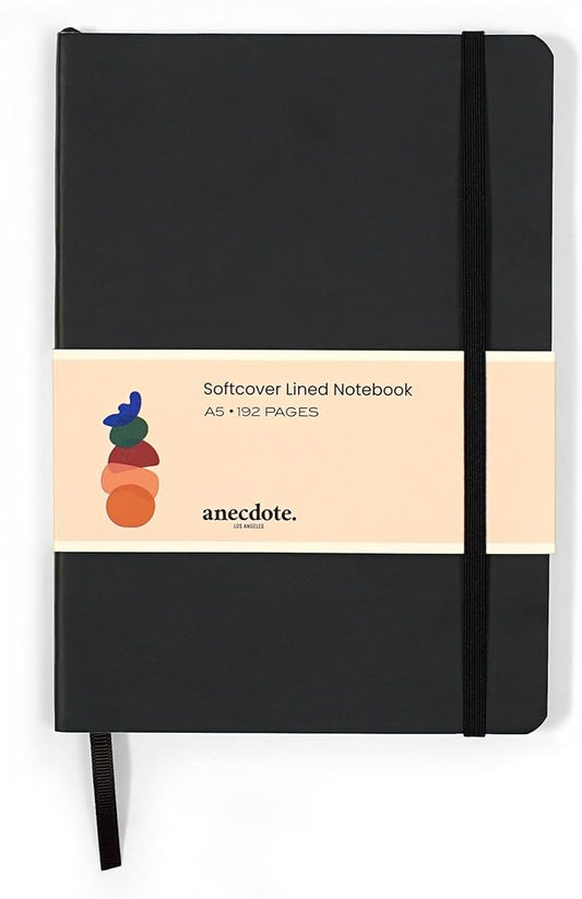 Softcover Ruled Journal with Thick 80 gsm Lined Cream Paper A5 size (8.3 inches x 5.4 inches) - Daily Writing Notebook Journal for Travel, School and Office Use - Diary Journal for Women and Men - Black