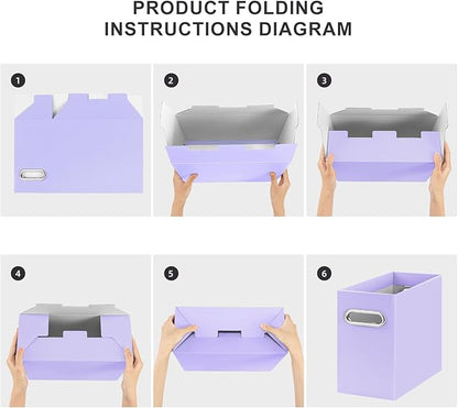 Oterri File Organizer, Small Storage Box, Cardboard File Folder Organizer, Collapsible File Box, Hanging File Organizer for Letter Size, Portable File Box with Handle, Only Box (Purple,6 Packs)