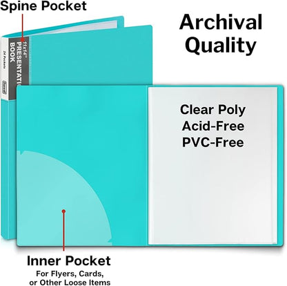 Dunwell 11x14 Art Portfolio Folder (Aqua), Presentation Binder with 24 Pockets, Large 11 x 14 Portfolio Binder, Acid-Free Poly Cover and Sleeves