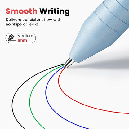 Sooez Multicolor Pen in One, Sleek Metallic 4 Color Ballpoint Pens, Medium Point (1.0mm), Retractable Ball Pen with Stylus Tip, Journaling Planner Pens for Nursing School Office Supplies, 3 Pack