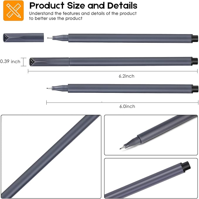 iBayam Journal Pens Fine Point Markers Fine Tip Drawing Pen Porous Fineliner Pens for Journaling Writing Note Taking Calendar Coloring Art Office School Supplies, Mars Black, 18-Pack