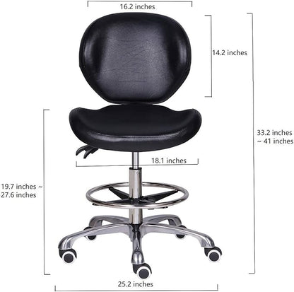 Kaleurrier Adjustable Stools Drafting Chair with Backrest & Foot Rest Drafting Stool Swivel Seat Rolling Wheels for Studio Dental Office Salon Counter Home Desk Chairs (Black)