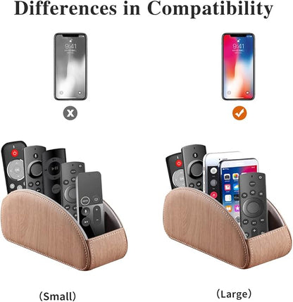 YAPISHI All-in-One Leather TV Remote Control Holder With 5 Compartments Nightstand Desktop DVD Media Player Remote Caddy Storage Box Organizer Tray For Makeup Brush Pen Stationary Table Controllers