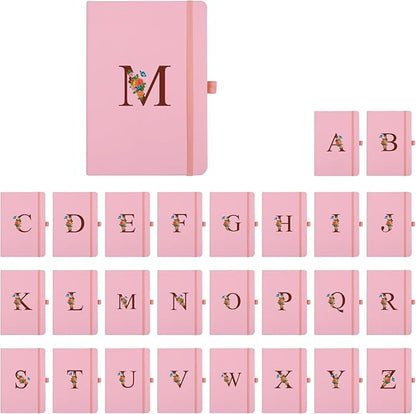 Pink Notebook for Women, 5.7"X8.3" A5 Journal Notebook with Letter R, Dual-Sided Writing Notebook with Dividers, Cute Leather Journal for Work, Business, School, Meetings, Travelers, Small Notebook