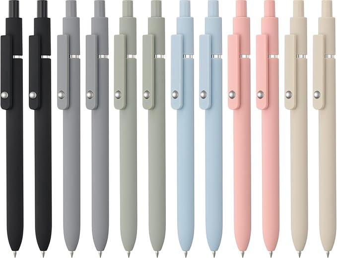 LINFANC 12 Pack Cute Gel Pens, Retractable Quick Dry Gel Ink Pen, Fine Point 0.5mm Black Ink Rolling Ball Gel Pens, Smooth Writing Aesthetic Pens for Home School Office Supplies