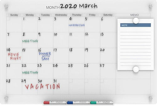 Audio-Visual Direct Magnetic Glass Dry Erase Board Set (3' x 2', Calendar Ultra White) for Wall - Monthly Planner