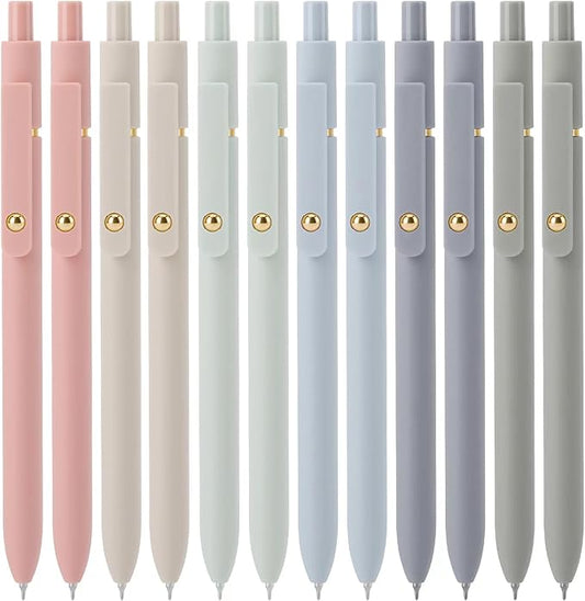 Ddaowanx Gel Pens, 12 Pcs 0.5mm Quick Dry Black Ink Pens Fine Point Smooth Writing Pens, Cute Office School Supplies Gifts for Women (12 Pcs Morandi-Black Ink)