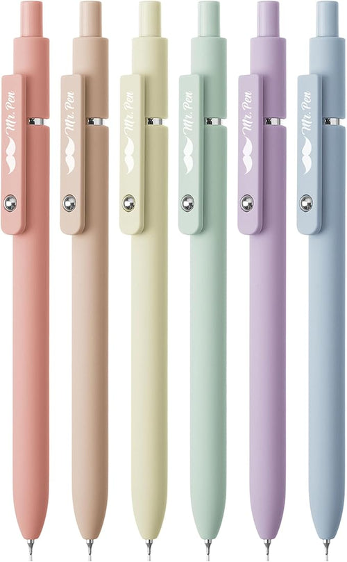 Mr. Pen- Retractable Gel Pens, 6 Pack, Pastel Barrels, Black Gel Pens, Fast Dry, Gel Pens Fine Point 0.7mm, Retractable Pens, Cute Pens, Gel Ink Pens, Black Pens, Aesthetic Pens for Journaling