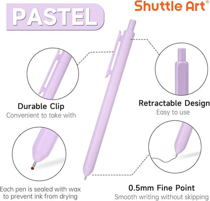 Shuttle Art Retractable Pastel Gel Ink Pens, 11 Pack Black Ink Pens, Cute Pens 0.5mm Fine Point for Writing Journaling Taking Notes School Office Home