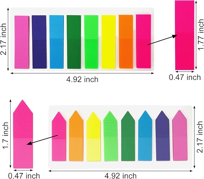 KICNIC Page Markers Colored Sticky Tabs 1600 Pcs, Translucent Arrow Flags for Page Marking, Fluorescent Index Tab Stickers for Notebooks, Small Sticky Notes Flags [8 Colors, 8 Sets]