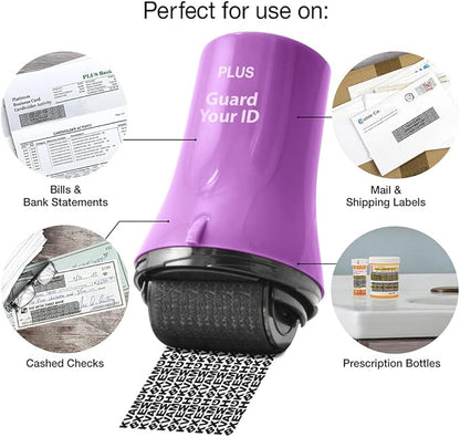 Wide Advanced Privacy Protection Roller by Guard Your ID for Bills, Mail, Address Labels (3-Pack, Purple)