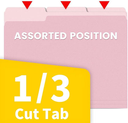 SUNEE File Folders, 30 Pack Manilla Folders 8.5 x 11, Colored File Folders Home Office School Supplies for Documents Files Paper, Pink
