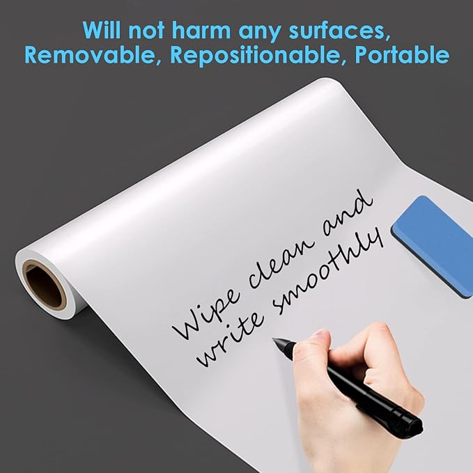 2 Roll Static Cling Dry Erase Sheets, Removable Reusable Whiteboard Poster Paper for Wall, Portable White Board Dry Erase Wallpaper 16.5x23-30 Sheets