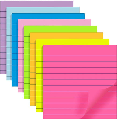 8 Pads Lined Sticky Notes 4x4 in Post, 8 Colors Self Sticky Notes Pad Its, Bright Stickies Colorful Big Square Sticky Notes for Office, Home, School, Meeting, 50 Sheets/Pad