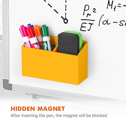 BEYGORM Magnetic Dry Erase Marker Holder for Whiteboard,Non-slip Acrylic Magnet Pen Holder for Fridge Refrigerator,Locker Organizer for Work,Locker Accessories,Pencil Cup for Desk(Orange)