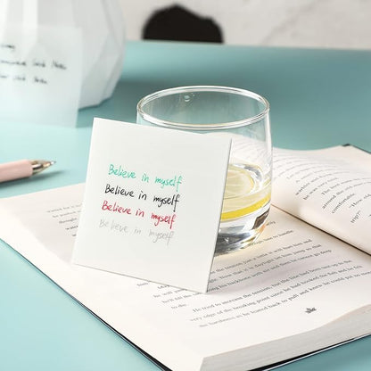 600 Pcs Transparent Sticky Notes Pad, Clear Sticky Notes for Books Message Reminder, Waterproof self-Adhesive Translucent Sticky Notes, 12 Packs (3"x3")
