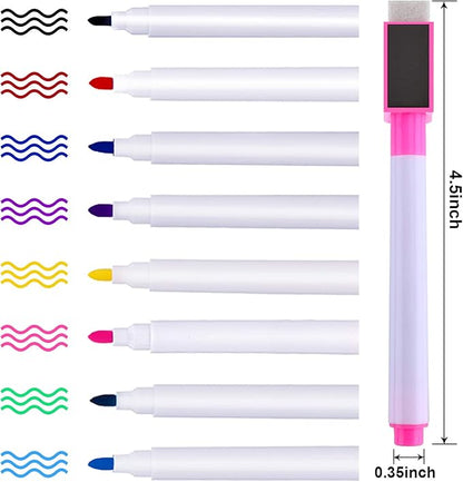 Boao Whiteboard Dry Magnetic Plastic Holder, 8 Pieces Colorful Magnetic Markers with Eraser Cap, Whiteboard Eraser for School Office Home 100th Day of School, 10 Pieces Totally(Stylish)