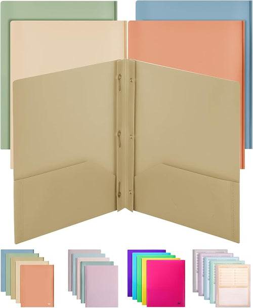 Mr. Pen- Plastic Folders with Pockets and Prong, 5 Pack, Vintage Colors, Pocket Folders, Folders with Prongs, File Folders with Fasteners, 2 Pocket Folder, Folder with Pockets, Two Pocket Folder