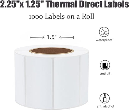 Hybsk 2.25x1.25 inch Direct Thermal Labels for Barcodes, Address, Compatible with Rollo Label Printer & Zebra Desktop Printers (2.25"x1.25",White)