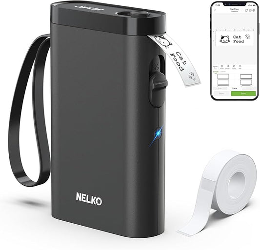 Nelko Label Maker Machine with Tape, P21 Bluetooth Label Printer, Wireless Mini Label Makers with Multiple Templates for Organizing Office Home, Black