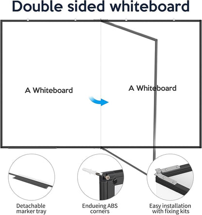 Large Whiteboard, Double Magnetic White Board for Wall, Dry Erase Whiteboard with Calendar for Office Home & School (Black, 72x48 inch)
