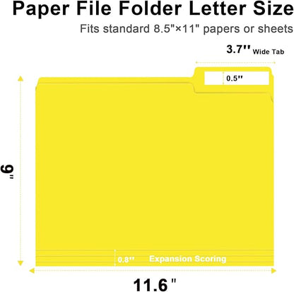 File Folder, RAZCC 150 Pack 1/3 Cut Tab File Folders Letter Size, Yellow, Folders with Tab, Great for Organizing and Easy File Storage