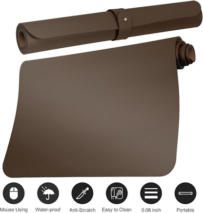 Boutilon Leather Desk Pad 24"x 14" Non-Slip Mouse Pad,Office Desk Mat,Waterprooft PU Leather Desk Blotter,Desk Pad Protector,Desk Writing Pad for Home Office Decor (S-Coffee)